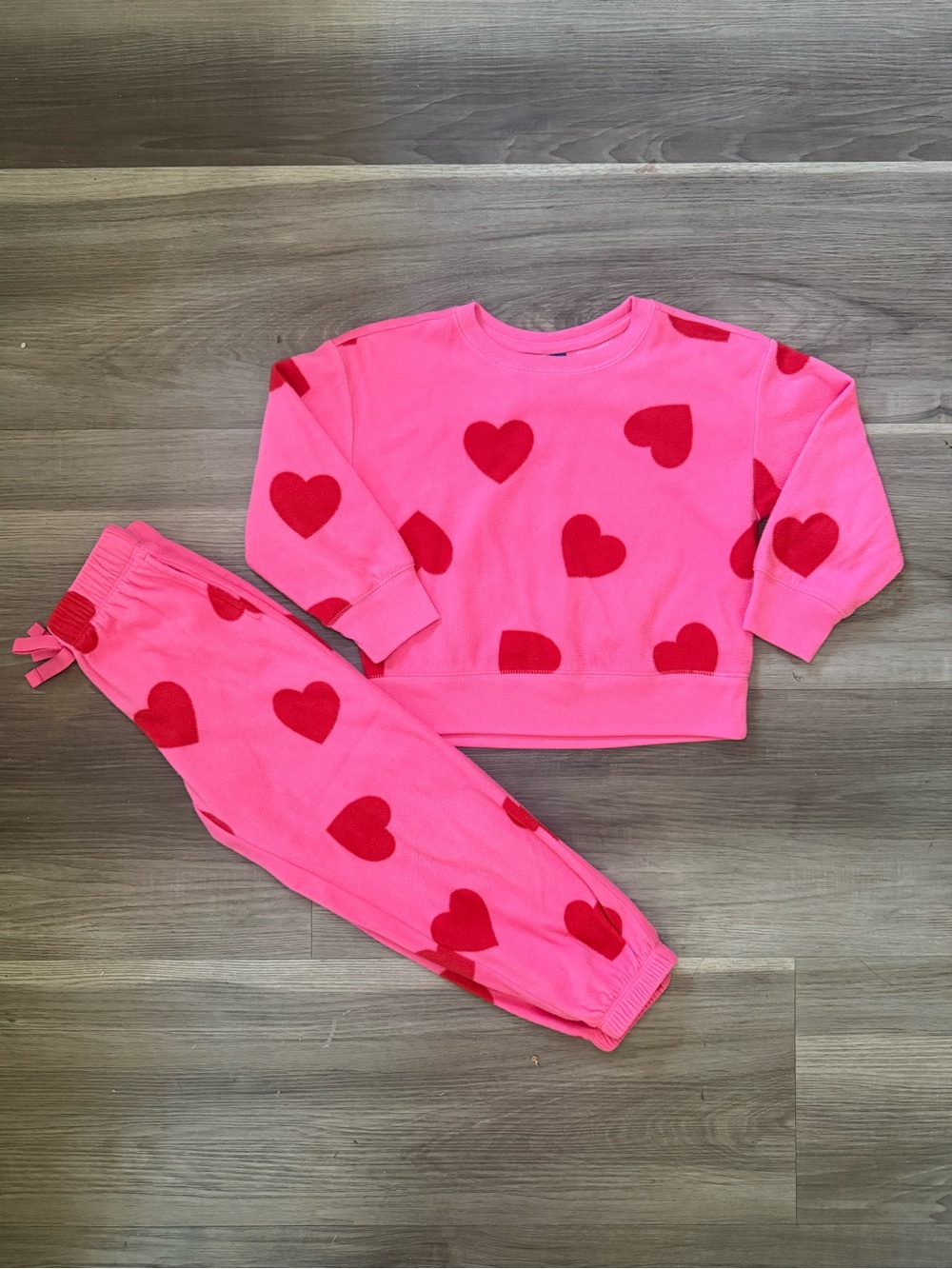 Old Navy Pink Microfleece Sweatshirt & Jogger Pajama Set with Red Hearts